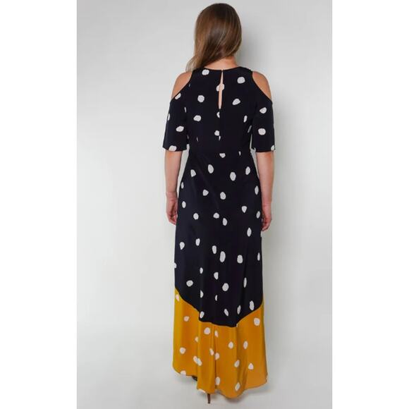 LK Bennett 100% Silk Leia Dress Polka Dot High Low Color Block Midi Maxi Blue - Picture 4 of 12
